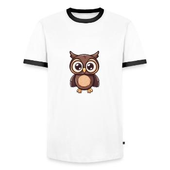 Verspielte Eule Mit Großen Augen - Männer Kontrast-T-Shirt - Weiß/Schwarz - Vorne - AI Model Female 172 light (172cm) & AI Model Male 178 dark (178cm)