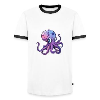 Cute Purple Octopus with Big Eyes - Men's Ringer Shirt - white/black - Front - AI Model Female 172 light (172cm) & AI Model Male 178 dark (178cm)