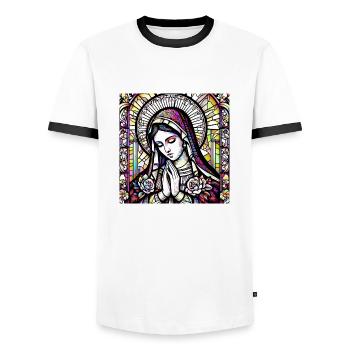 virgin mary jesus bible christian religion madona - Men's Ringer Shirt - white/black - Front - AI Model Female 172 light (172cm) & AI Model Male 178 dark (178cm)