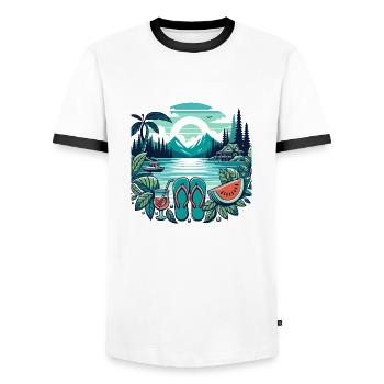 Été Lac Nature Flore Art Fleurs Mer Plage - T-shirt contrasté Homme - blanc/noir - Devant - AI Model Female 172 light (172cm) & AI Model Male 178 dark (178cm)