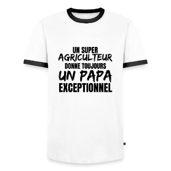 SUPER FARMER DAD - Men's Ringer Shirt - white/black - Front - AI Model Female 172 light (172cm) & AI Model Male 178 dark (178cm)