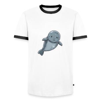 Süße Lächelnde Robbe Im Wasser - Männer Kontrast-T-Shirt - Weiß/Schwarz - Vorne - AI Model Female 172 light (172cm) & AI Model Male 178 dark (178cm)