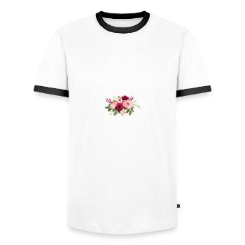 The Bridal Arrow Flower Bouquet - Men's Ringer Shirt - white/black - Front - AI Model Female 172 light (172cm) & AI Model Male 178 dark (178cm)