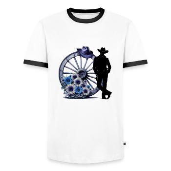 Cowboy Drôle Chapeau Cowboy Wild Western Rodeo Texas - T-shirt contrasté Homme - blanc/noir - Devant - AI Model Female 172 light (172cm) & AI Model Male 178 dark (178cm)
