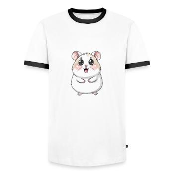 Niedlicher Hamster Zeichentrickfigur - Männer Kontrast-T-Shirt - Weiß/Schwarz - Vorne - AI Model Female 172 light (172cm) & AI Model Male 178 dark (178cm)