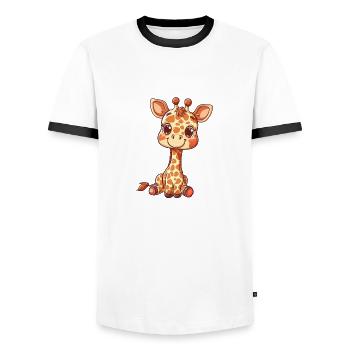 Cute Giraffe Drawing for Kids - Men's Ringer Shirt - white/black - Front - AI Model Female 172 light (172cm) & AI Model Male 178 dark (178cm)