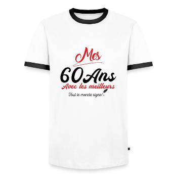 signer 60 ans anniversaire anniv 60 ans signature - T-shirt contrasté Homme - blanc/noir - Devant - AI Model Female 172 light (172cm) & AI Model Male 178 dark (178cm)