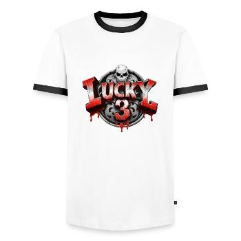 LUCKY 3 - Men's Ringer Shirt - white/black - Front - AI Model Female 172 light (172cm) & AI Model Male 178 dark (178cm)