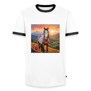Art du cheval - T-shirt contrasté Homme - blanc/noir - Devant - AI Model Female 172 light (172cm) & AI Model Male 178 dark (178cm)