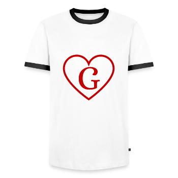 Lettre g cœur rouge - T-shirt contrasté Homme - blanc/noir - Devant - AI Model Female 172 light (172cm) & AI Model Male 178 dark (178cm)