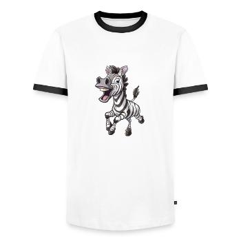 Zèbre joyeux avec un sourire - T-shirt contrasté Homme - blanc/noir - Devant - AI Model Female 172 light (172cm) & AI Model Male 178 dark (178cm)