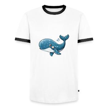 Friendly Blue Whale Underwater Fun - Men's Ringer Shirt - white/black - Front - AI Model Female 172 light (172cm) & AI Model Male 178 dark (178cm)