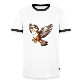 Majestätischer Fliegender Falke Im Flug - Männer Kontrast-T-Shirt - Weiß/Schwarz - Vorne - AI Model Female 172 light (172cm) & AI Model Male 178 dark (178cm)