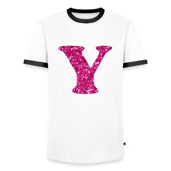 Letter y pink glitter - Men's Ringer Shirt - white/black - Front - AI Model Female 172 light (172cm) & AI Model Male 178 dark (178cm)