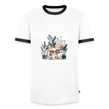 plants and music - high quality fashion print - Men's Ringer Shirt - white/black - Front - AI Model Female 172 light (172cm) & AI Model Male 178 dark (178cm)
