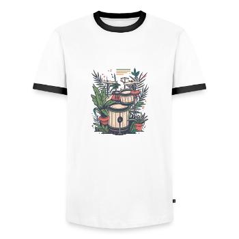 plants and music - high quality fashion print - Men's Ringer Shirt - white/black - Front - AI Model Female 172 light (172cm) & AI Model Male 178 dark (178cm)
