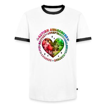 Autisme Super-héros Soignant Puzzle Enfants Anormaux - T-shirt contrasté Homme - blanc/noir - Devant - AI Model Female 172 light (172cm) & AI Model Male 178 dark (178cm)