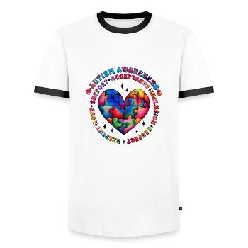 Autisme Super-héros Soignant Puzzle Enfants Anormaux - T-shirt contrasté Homme - blanc/noir - Devant - AI Model Female 172 light (172cm) & AI Model Male 178 dark (178cm)
