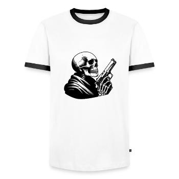 Skeleton with Guns - Rebel Style - Men's Ringer Shirt - white/black - Front - AI Model Female 172 light (172cm) & AI Model Male 178 dark (178cm)