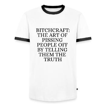 Pissing off people with truth - T-shirt contrasté Homme - blanc/noir - Devant - AI Model Female 172 light (172cm) & AI Model Male 178 dark (178cm)