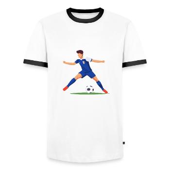 Fußballer mit blauem trikot - Männer Kontrast-T-Shirt - Weiß/Schwarz - Vorne - AI Model Female 172 light (172cm) & AI Model Male 178 dark (178cm)