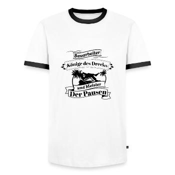 Construction Worker Kings of Dirt and Master of Paus - Men's Ringer Shirt - white/black - Front - AI Model Female 172 light (172cm) & AI Model Male 178 dark (178cm)