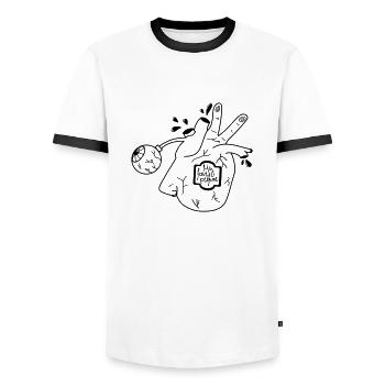 Organ(ic)perfume - Männer Kontrast-T-Shirt - Weiß/Schwarz - Vorne - AI Model Female 172 light (172cm) & AI Model Male 178 dark (178cm)