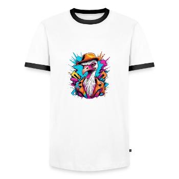 Oiseau autruche avec chapeau - T-shirt contrasté Homme - blanc/noir - Devant - AI Model Female 172 light (172cm) & AI Model Male 178 dark (178cm)
