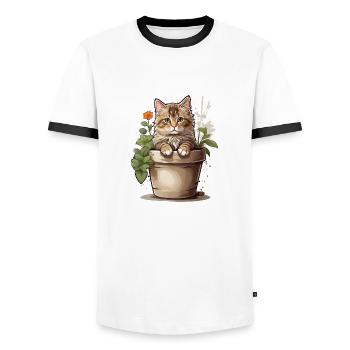 Süße Katze Blume - Männer Kontrast-T-Shirt - Weiß/Schwarz - Vorne - AI Model Female 172 light (172cm) & AI Model Male 178 dark (178cm)
