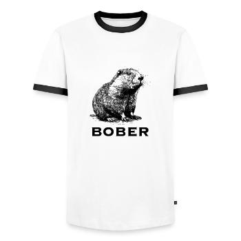 Bober Beaver Rodent Trend Hit Cool Polish Poland - Men's Ringer Shirt - white/black - Front - AI Model Female 172 light (172cm) & AI Model Male 178 dark (178cm)