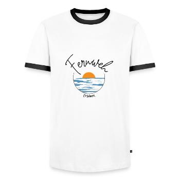 Experience Wanderlust - Plane - Travel - Beach - Men's Ringer Shirt - white/black - Front - AI Model Female 172 light (172cm) & AI Model Male 178 dark (178cm)