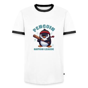 Penguin Nation League - Penguin Baseball - Men's Ringer Shirt - white/black - Front - AI Model Female 172 light (172cm) & AI Model Male 178 dark (178cm)