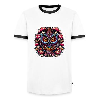 Hibou psychédélique - T-shirt contrasté Homme - blanc/noir - Devant - AI Model Female 172 light (172cm) & AI Model Male 178 dark (178cm)
