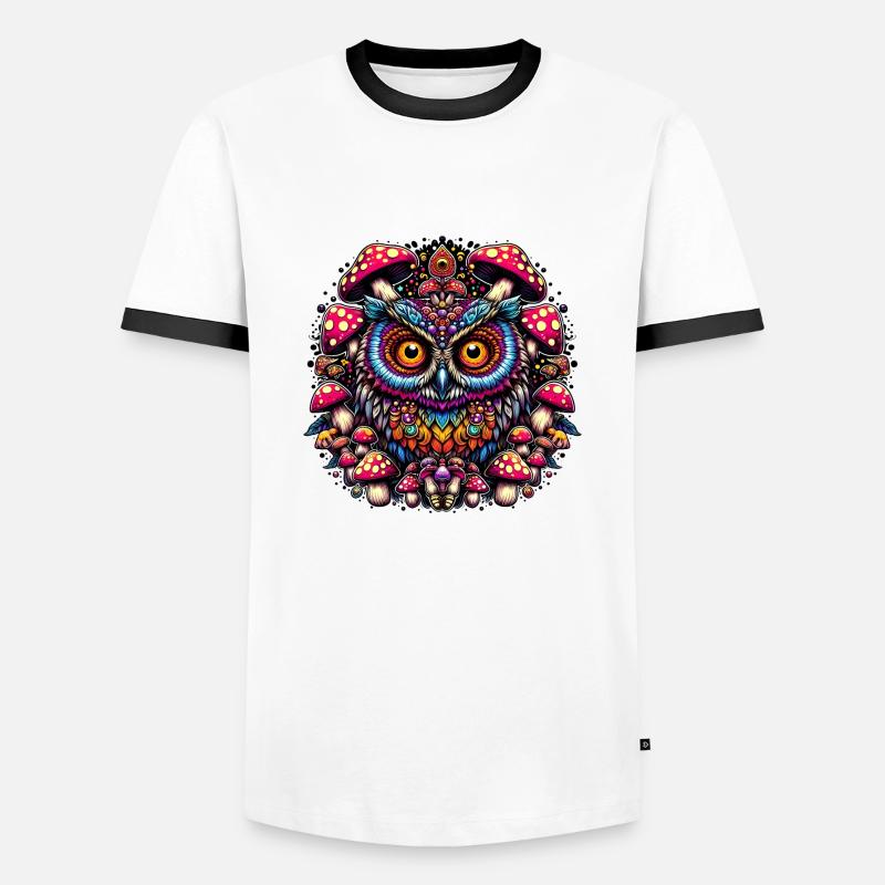 Psychedelische Eule - Männer Kontrast-T-Shirt - Weiß/Schwarz