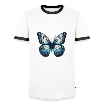 Papillon bleu - papillon - T-shirt contrasté Homme - blanc/noir - Devant - AI Model Female 172 light (172cm) & AI Model Male 178 dark (178cm)