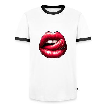 Lèvres-Langues - Langage Expressif - T-shirt contrasté Homme - blanc/noir - Devant - AI Model Female 172 light (172cm) & AI Model Male 178 dark (178cm)