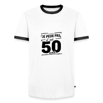 Ich kann nicht, ich bin 50 Jahre alt - Männer Kontrast-T-Shirt - Weiß/Schwarz - Vorne - AI Model Female 172 light (172cm) & AI Model Male 178 dark (178cm)
