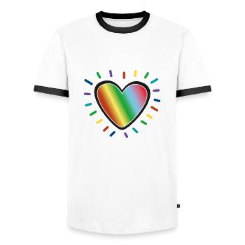 Strahlendes Herz in Regenbogen Farben - Männer Kontrast-T-Shirt - Weiß/Schwarz - Vorne - AI Model Female 172 light (172cm) & AI Model Male 178 dark (178cm)