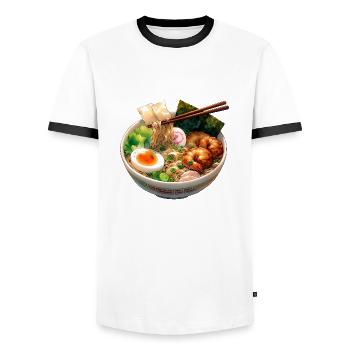 Gourmet Ramen - Japanische Nudelschüssel - Männer Kontrast-T-Shirt - Weiß/Schwarz - Vorne - AI Model Female 172 light (172cm) & AI Model Male 178 dark (178cm)