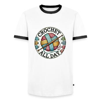 Crochet all Day - Men's Ringer Shirt - white/black - Front - AI Model Female 172 light (172cm) & AI Model Male 178 dark (178cm)