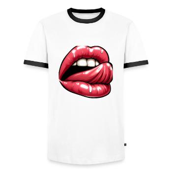 Tongue - sexy pink lips - Men's Ringer Shirt - white/black - Front - AI Model Female 172 light (172cm) & AI Model Male 178 dark (178cm)