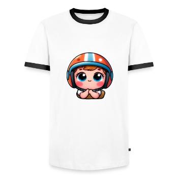 Bébé avec Casque - Adorable Protection - T-shirt contrasté Homme - blanc/noir - Devant - AI Model Female 172 light (172cm) & AI Model Male 178 dark (178cm)