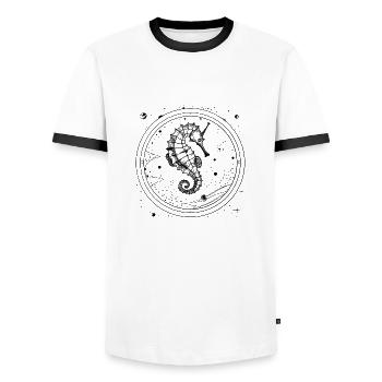 Vintage Space Nautical Design Seahorse - Men's Ringer Shirt - white/black - Front - AI Model Female 172 light (172cm) & AI Model Male 178 dark (178cm)