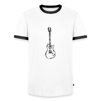 Guitar, guitarist - Men's Ringer Shirt - white/black - Front - AI Model Female 172 light (172cm) & AI Model Male 178 dark (178cm)