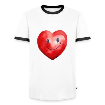 Cœur aquarelle - T-shirt contrasté Homme - blanc/noir - Devant - AI Model Female 172 light (172cm) & AI Model Male 178 dark (178cm)