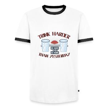 Trink harder than yesterday - Men's Ringer Shirt - white/black - Front - AI Model Female 172 light (172cm) & AI Model Male 178 dark (178cm)