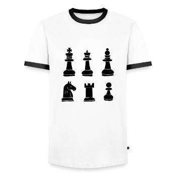 Pièces d’échecs - T-shirt contrasté Homme - blanc/noir - Devant - AI Model Female 172 light (172cm) & AI Model Male 178 dark (178cm)