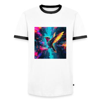 Neon Kolibri - Männer Kontrast-T-Shirt - Weiß/Schwarz - Vorne - AI Model Female 172 light (172cm) & AI Model Male 178 dark (178cm)