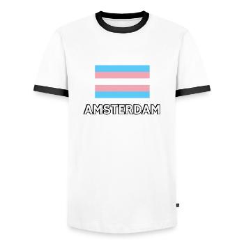 Trans Pride Flag Amsterdam - Men's Ringer Shirt - white/black - Front - AI Model Female 172 light (172cm) & AI Model Male 178 dark (178cm)