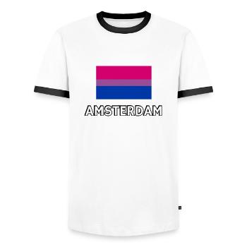 Bi Pride Flag Amsterdam - Men's Ringer Shirt - white/black - Front - AI Model Female 172 light (172cm) & AI Model Male 178 dark (178cm)